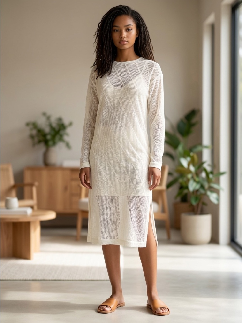 Cupshe Cream Mesh Cover‑Up NWT | Medium Beach Swim Resort Style Layering Piece